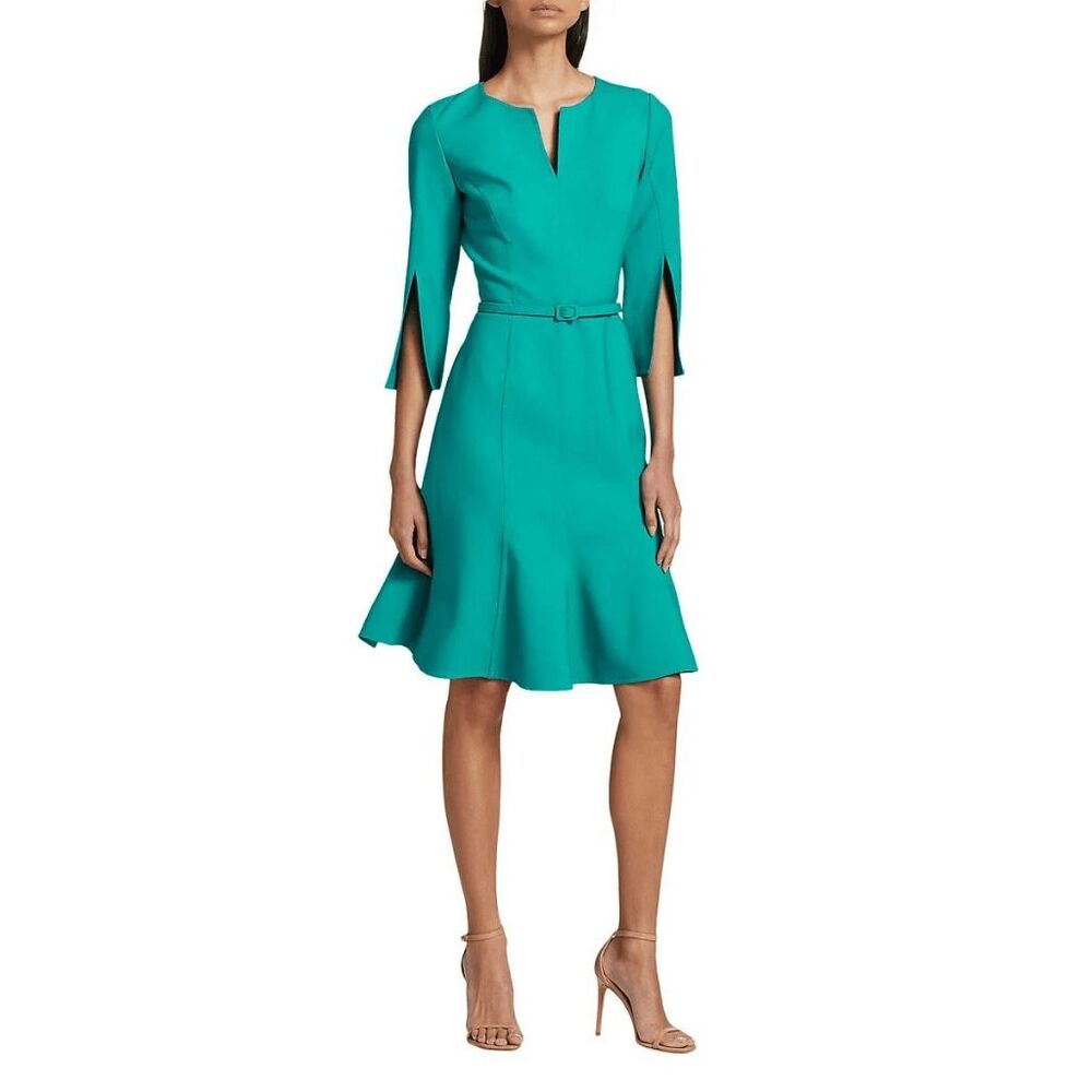 NWT WOMEN'S BELTED WOOL-BLEND KNEE-LENGTH DRESS IN JADE SZ 2 $2690